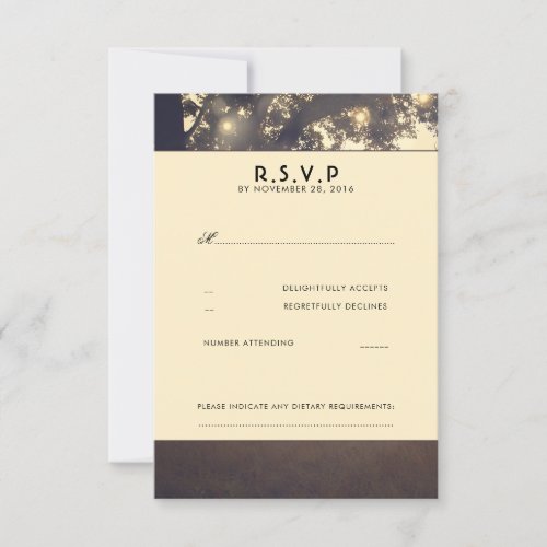 Tree Branches Lights Wedding RSVP Cards - Rustic tree branches wedding reply cards