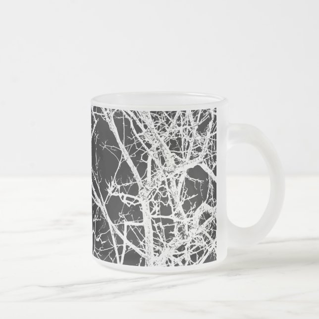 Tree branches on black background frosted glass coffee mug (Right)
