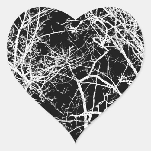 Tree branches on black background heart sticker