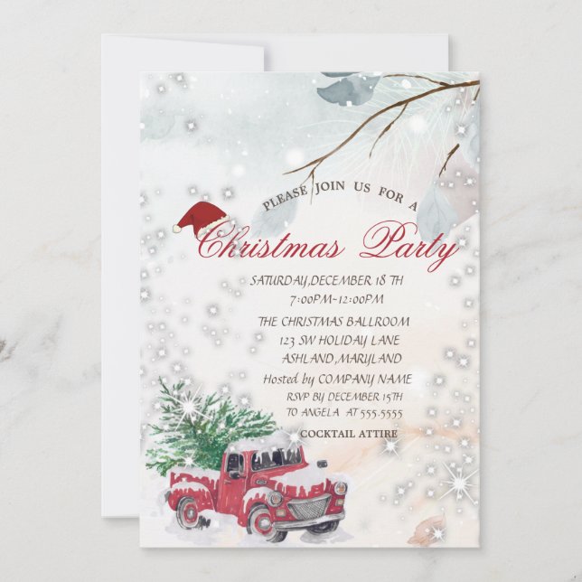  Tree Branches Red Truck Company Party Invitation (Front)