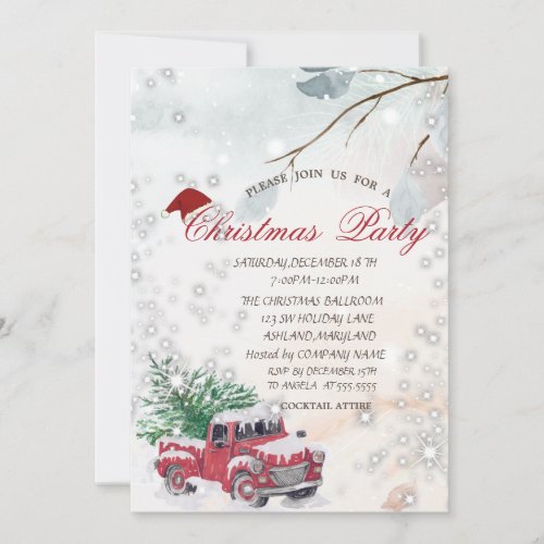  Tree Branches Red Truck Company Party Invitation