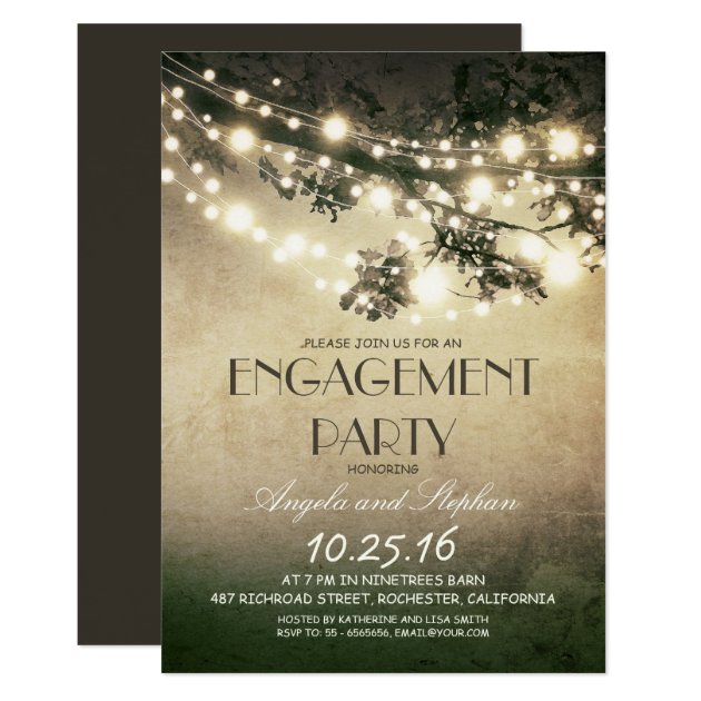 Tree Branches & String Lights Engagement Party Invitation