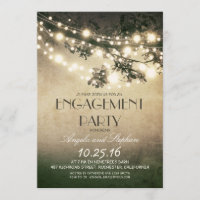 tree branches & string lights engagement party invitation