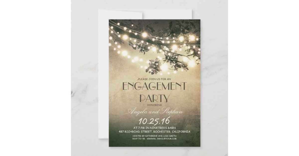 tree branches & string lights engagement party invitation Zazzle
