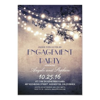 tree branches & string lights engagement party invitation