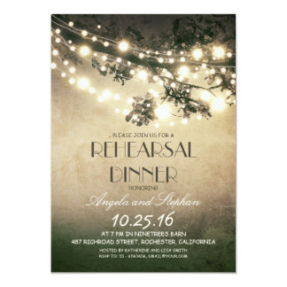 tree branches & string lights rehearsal dinner card