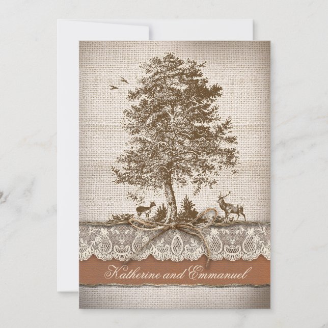 tree burlap lace rustic romantic bridal shower invitation (Front)