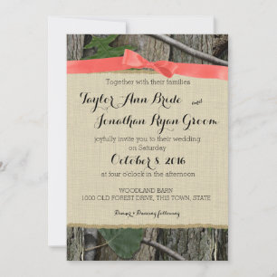 Tree Camo with Coral Bow Invitation