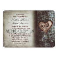 Tree Carved Heart Rustic and Vintage Wedding Card
