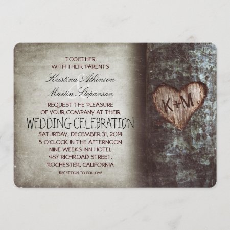 Tree Carved Heart Rustic And Vintage Wedding Invitation