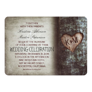 Tree Carved Heart Rustic and Vintage Wedding Invitation
