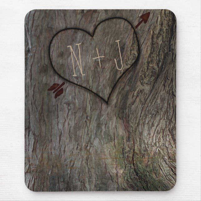 Tree + Carved Heart Rustic Country Mouse Pad (Front)