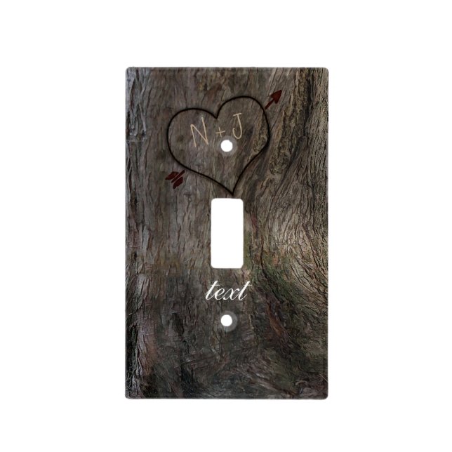 Tree + Carved Heart Rustic Light Switch Cover (Front)