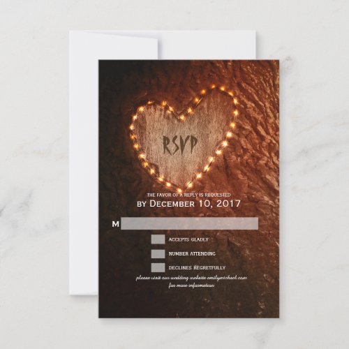 Tree Carved Heart Rustic RSVP - Old vintage rustic tree wedding RSVP card with the carved wood heart . for summer, fall, spring or winter wedding! Perfect design for the country wedding
