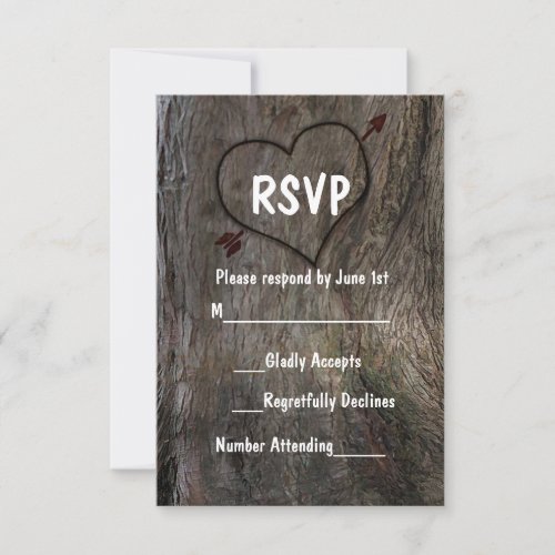 Tree  Carved Heart Rustic Wedding RSVP Card