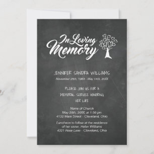 Tree & Chalkboard In Loving Memory Invitation