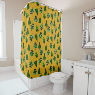 Tree Christmas Pattern Green Yellow Shower Curtain