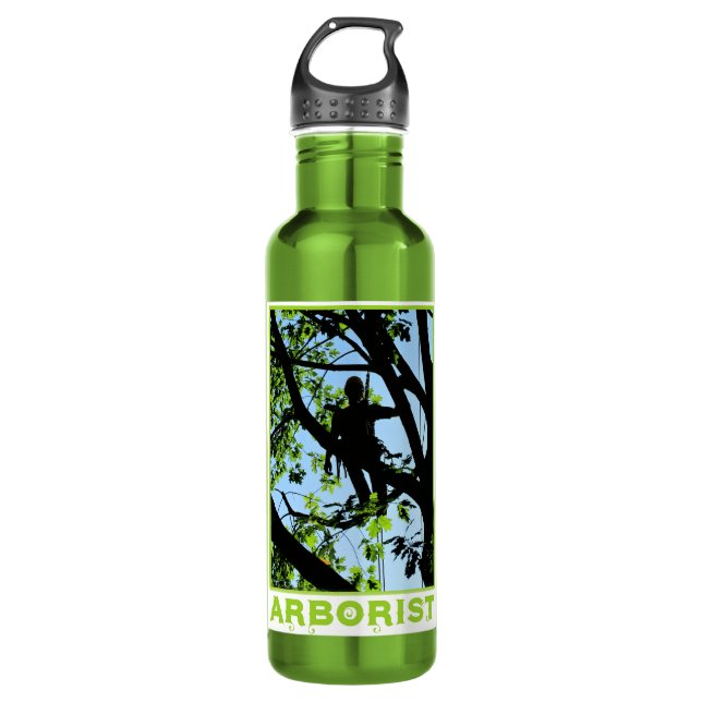 Tree Climber Silhouette: Arborist Stainless Steel Water Bottle (Front)
