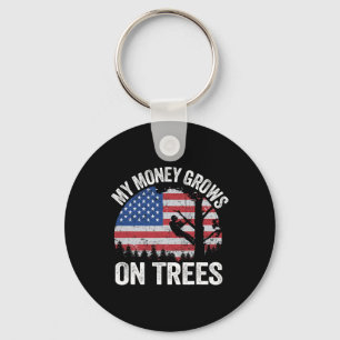 Tree Climbing American Flag Arborist My Money Grow Keychain
