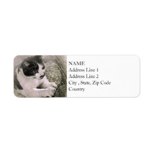Tree Climbing Cat Abstract Watercolor Label