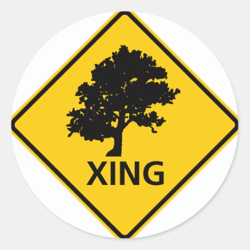 Tree Crossing Highway Sign Classic Round Sticker