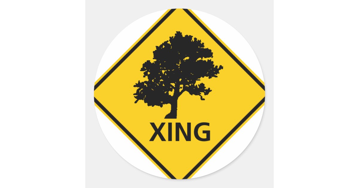 Tree Road Sign Sticker Tree Crossing Highway Sign Classic Round Sticker | Zazzle