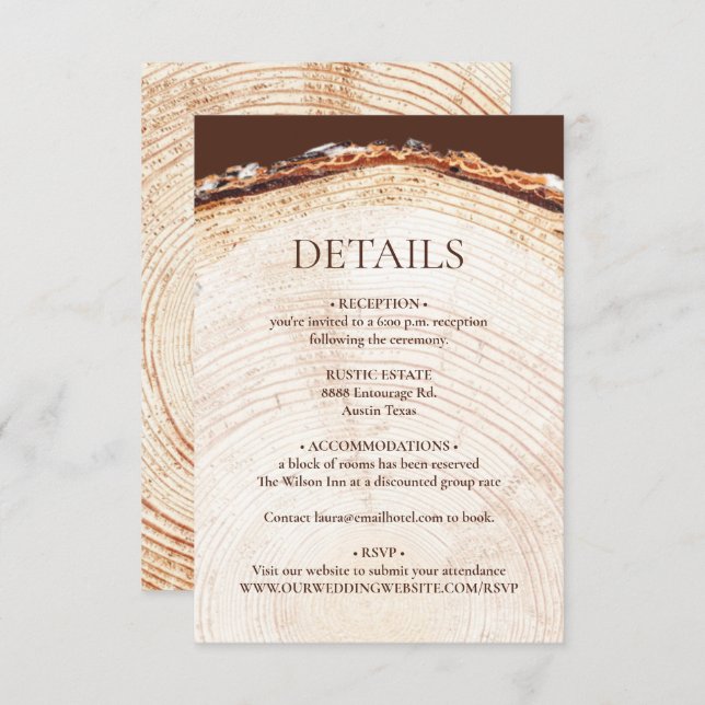Tree Cut Customizable Rustic Wedding Details Enclosure Card (Front/Back)