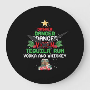Tree Dasher Dancer Prancer Vixen Tequila Whiskey Large Clock