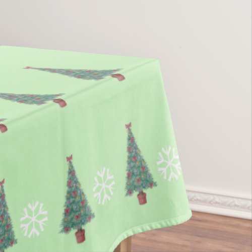 tree decoration with red bows gold bells christmas tablecloth