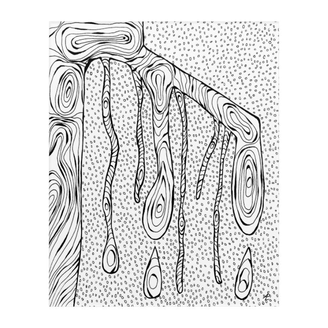 "Tree Drops" Line Drawing Abstract Sketch Faux Acr Acrylic Print (Front)