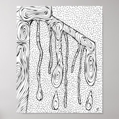 Tree Drops Line Drawing Abstract Sketch Print