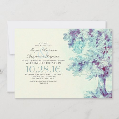 Tree Dusty Blue Wedding Invitation - Dusty blue love tree wedding invitations