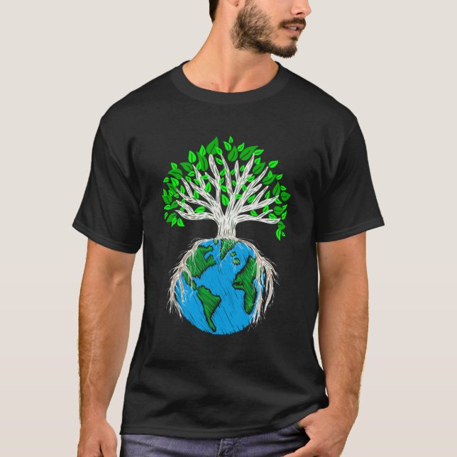 Tree, Earth Day Climate Change, Green Eco Planet T-Shirt (Front)