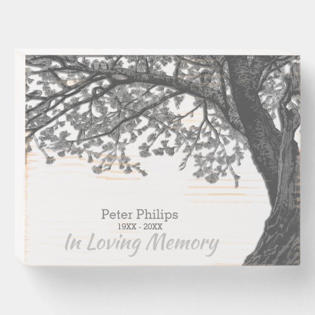 Tree engraved wood style Memorial Wooden Box Sign (Front Horizontal)