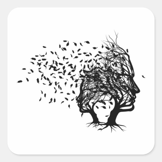 Tree Faces With Leaves Blowing Cool Novelty Design Square Sticker (Front)