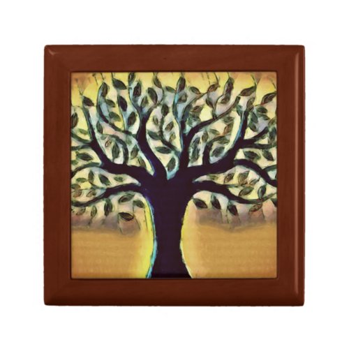 Tree faces yellow landscape watercolor  gift box