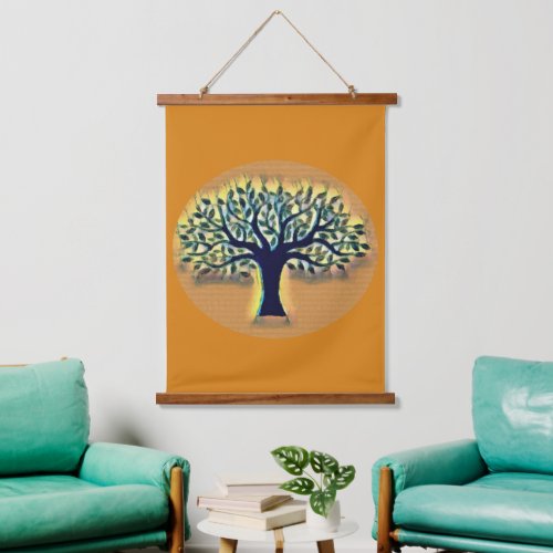 Tree faces yellow landscape watercolor  hanging tapestry