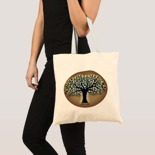 Tree faces yellow landscape watercolor  tote bag