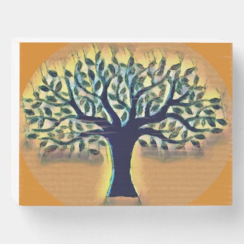 Tree faces yellow landscape watercolor  wooden box sign