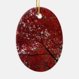 Tree Fall Season Red Brown Autumn Leaves Ceramic Ornament