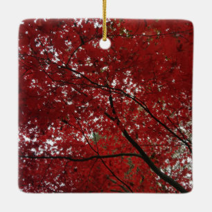 Tree Fall Season Red Brown Autumn Leaves Ceramic Ornament