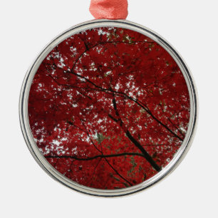 Tree Fall Season Red Brown Autumn Leaves Metal Ornament