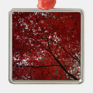 Tree Fall Season Red Brown Autumn Leaves Metal Ornament