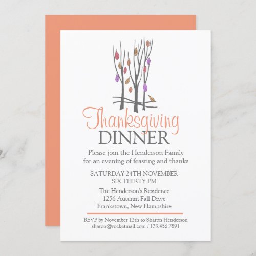 Tree Fall Thanksgiving Dinner invitation