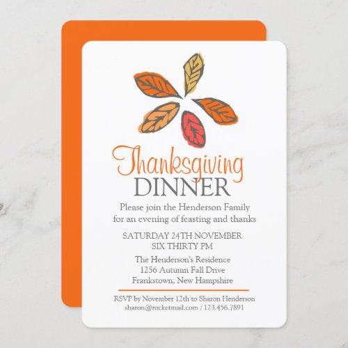 Tree Fall Thanksgiving Dinner orange invitation