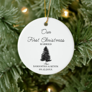 Tree First Christmas Married Mr And Mrs Wedding Ceramic Ornament
