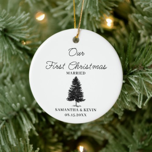 Tree First Christmas Married Mr And Mrs Wedding  Ceramic Ornament
