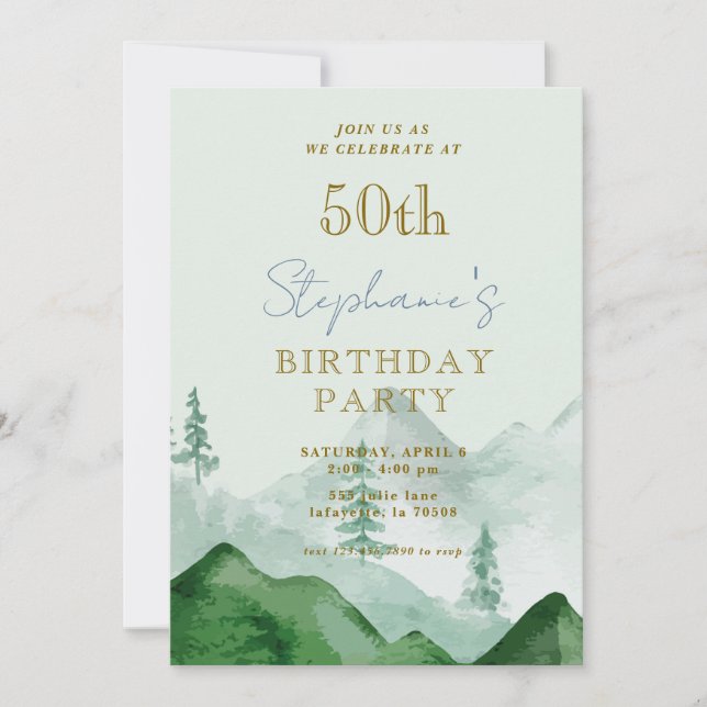 Tree Forest Mountain 50th Birthday Invitations (Front)