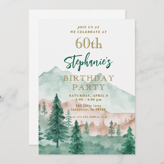 Tree Forest Mountain 60th Birthday Invitations (Front/Back)