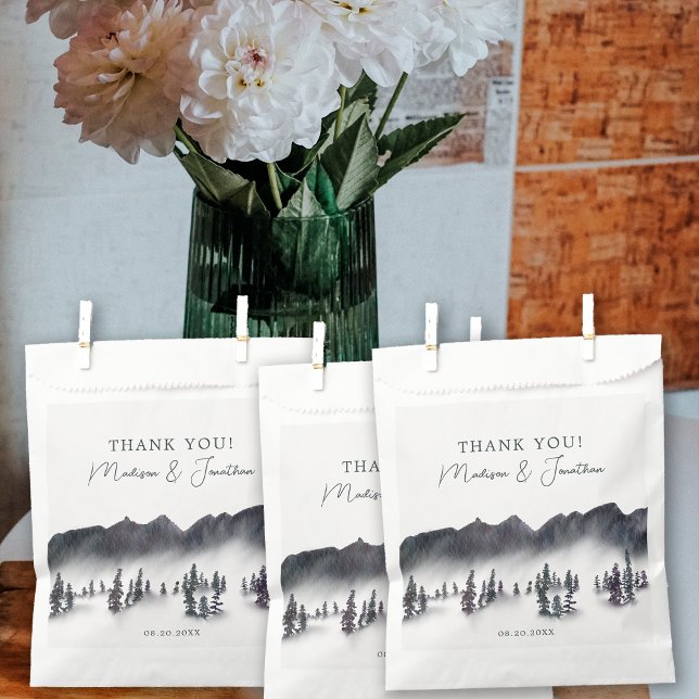 Tree Forest Mountain Black & White Thank You Favor Bag (Creator Uploaded)